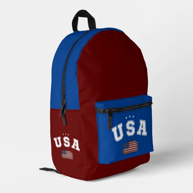USA American Flag Patriotic Veterans 4th of July Printed Backpack (Back Corner Left)