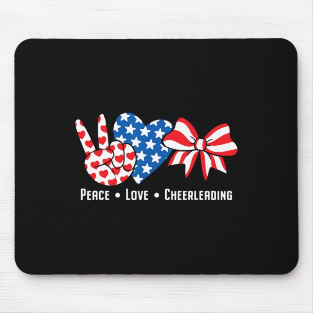 Usa American Flag Peace Love Cheerleading Cheerlea Mouse Mat (Front)