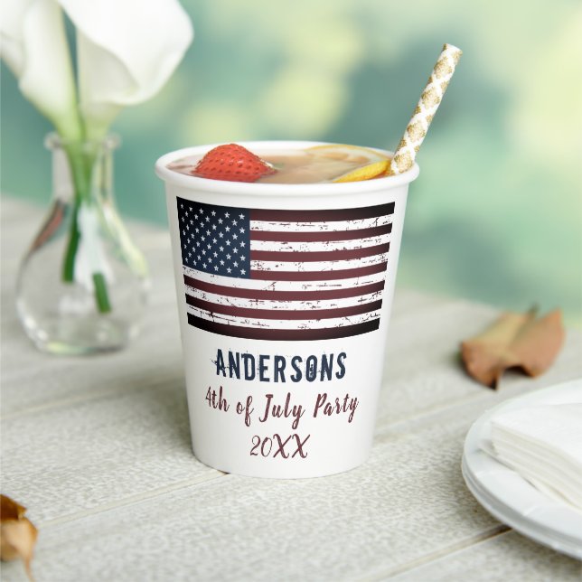 USA American Flag Personalised 4th July Patriotic  Paper Cups (Insitu)