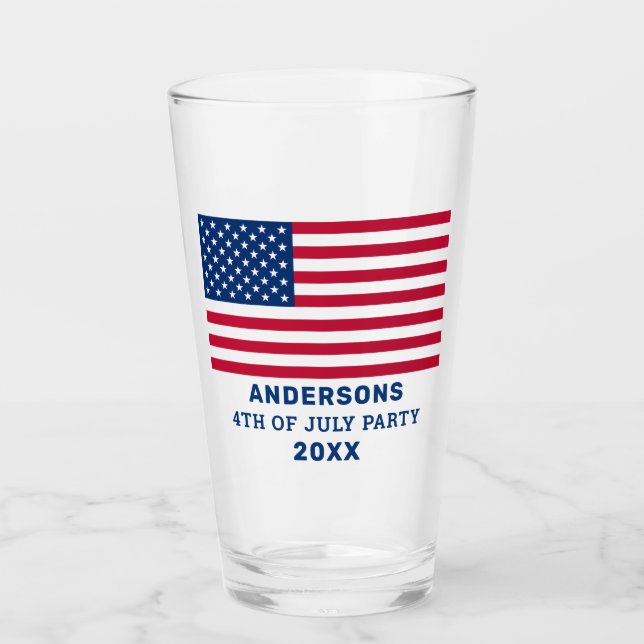USA American Flag Personalised 4th of July Party Glass (Front)