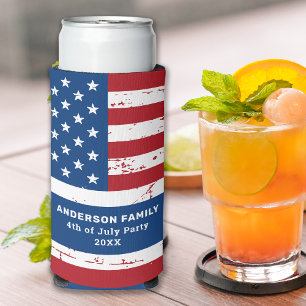 USA American Flag Personalised 4th Of July Party  Seltzer Can Cooler