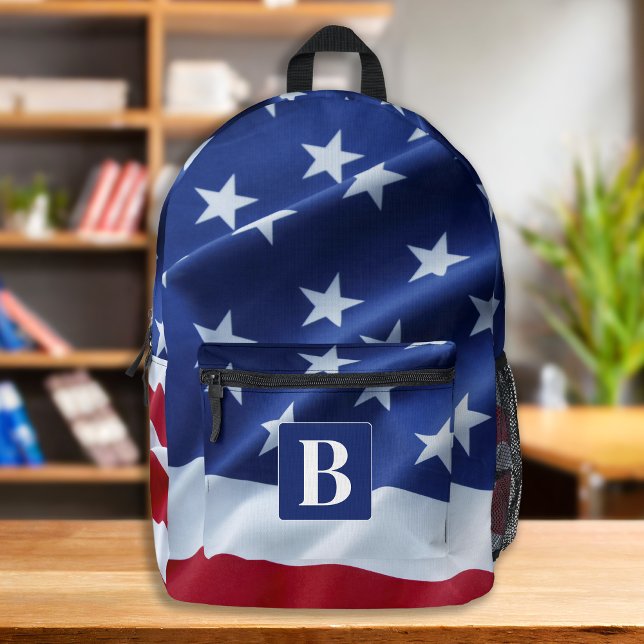 USA American Flag Personalised Monogram Patriotic  Printed Backpack (Creator Uploaded)