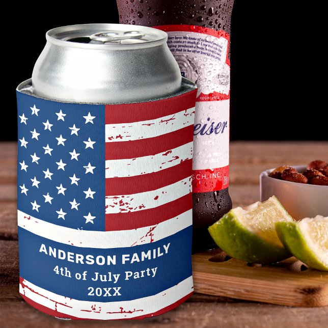 USA American Flag Personalized 4th Of July Party  Can Cooler (Creator Uploaded)