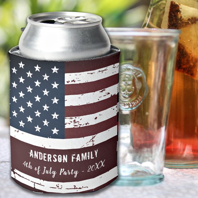 USA American Flag Personalized Patriotic July 4th Can Cooler (Creator Uploaded)