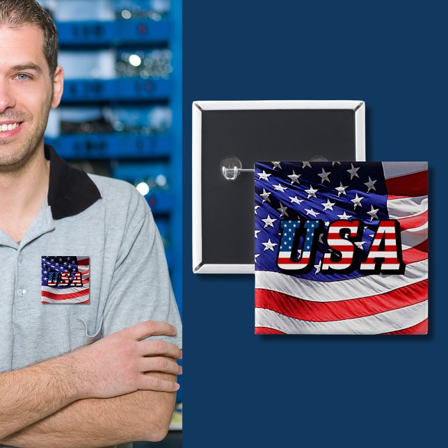 USA - American Flag Pin-Back Button (Niagara Falls New York Photo Views Pinback Button)