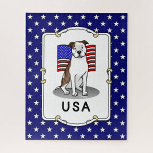USA American Flag Pit Bull (lt brindle white 3) Jigsaw Puzzle