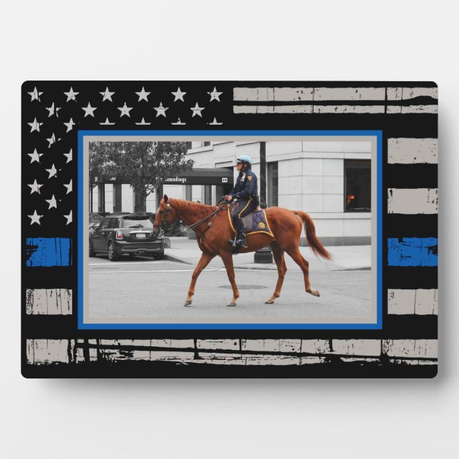 USA American Flag Police Officer Thin Blue Line Plaque (Front)