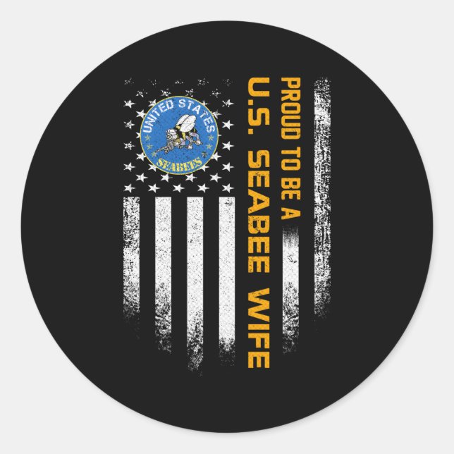 Usa American Flag Proud To Be A Seabee Military Classic Round Sticker (Front)