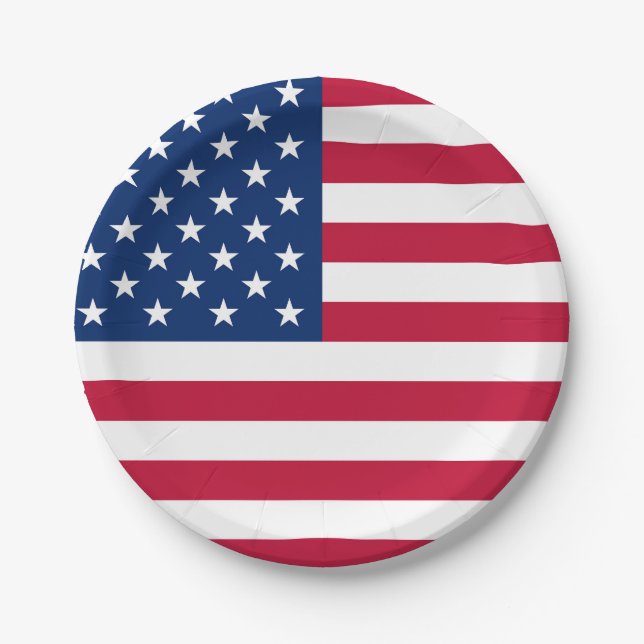 USA American Flag Red White Blue Patriotic Paper Plate (Front)