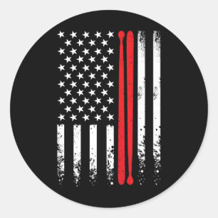 Usa American Flag Retro Music Drummer Drum Stick 4 Classic Round Sticker