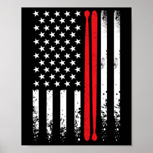 Usa American Flag Retro Music Drummer Drum Stick 4 Poster