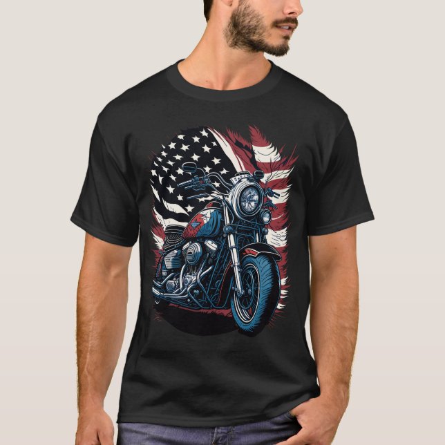USA American Flag Rider Motorcycle Veteran Biker T-Shirt (Front)