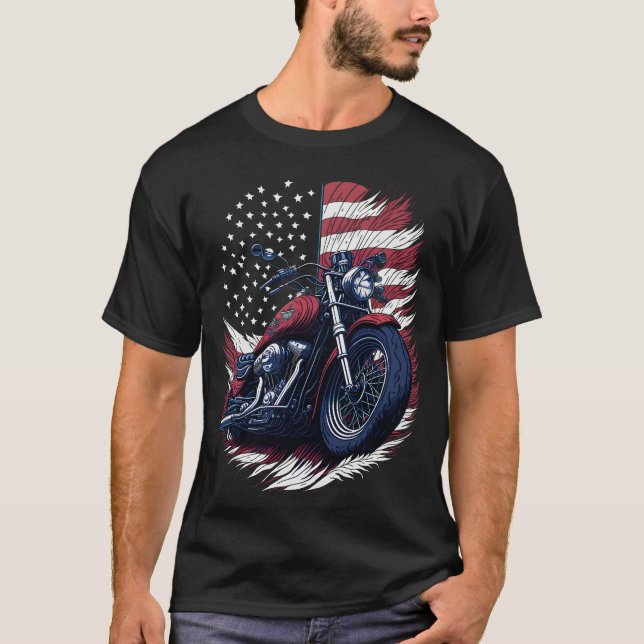 USA American Flag Rider Motorcycle Veteran Biker T-Shirt (Front)