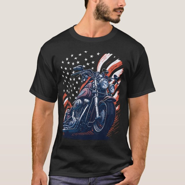 USA American Flag Rider Motorcycle Veteran Biker T-Shirt (Front)