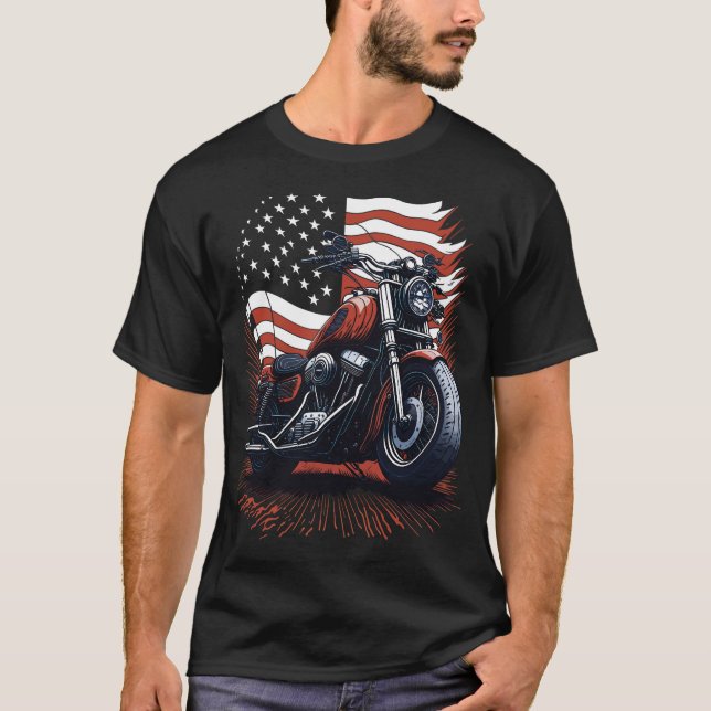 USA American Flag Rider Motorcycle Veteran Biker T-Shirt (Front)
