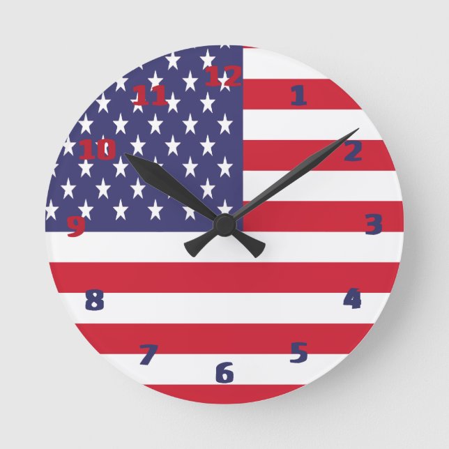 USA American Flag Round Clock (Front)