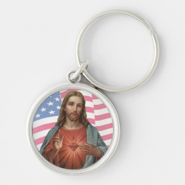 USA AMERICAN FLAG SACRED HEART OF JESUS KEY RING (Front)