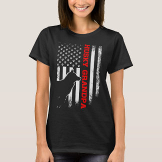 Usa American Flag Siberian Husky Grandpa T-Shirt