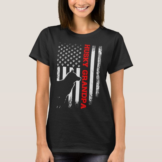 Usa American Flag Siberian Husky Grandpa T-Shirt (Front)