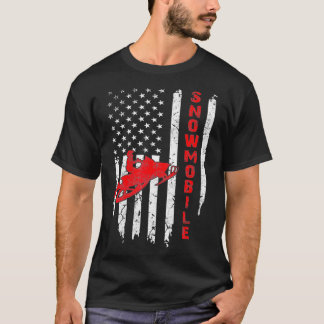 USA American Flag Snowmobiling Winter Snowmobile R T-Shirt