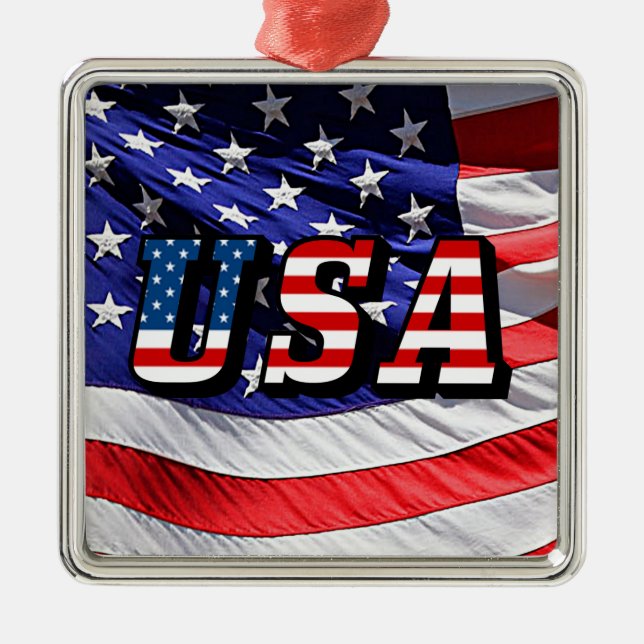 USA - American Flag Sq Metal Christmas Ornament (Front)