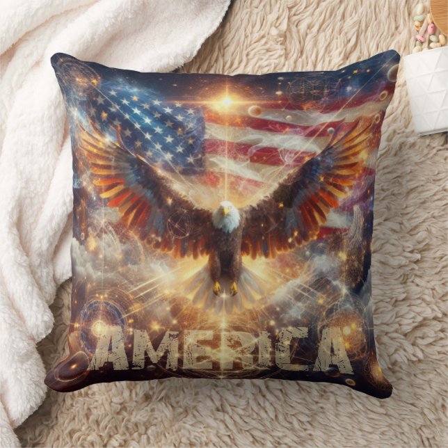 USA American Flag - Stars and Stripes - Bald Eagle Cushion (Blanket)