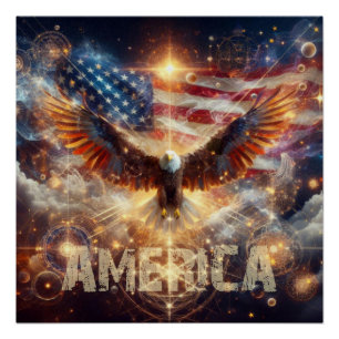 USA American Flag - Stars and Stripes - Bald Eagle Poster