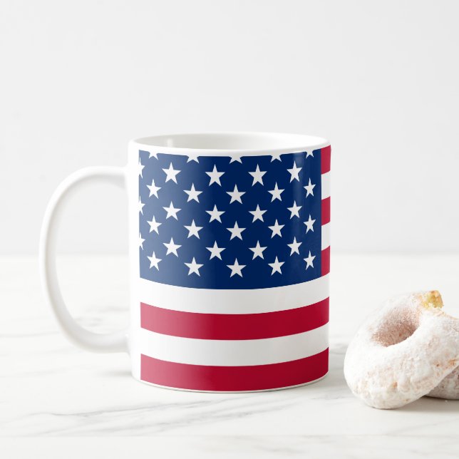 USA American Flag Stars and Stripes Coffee Mug (With Donut)