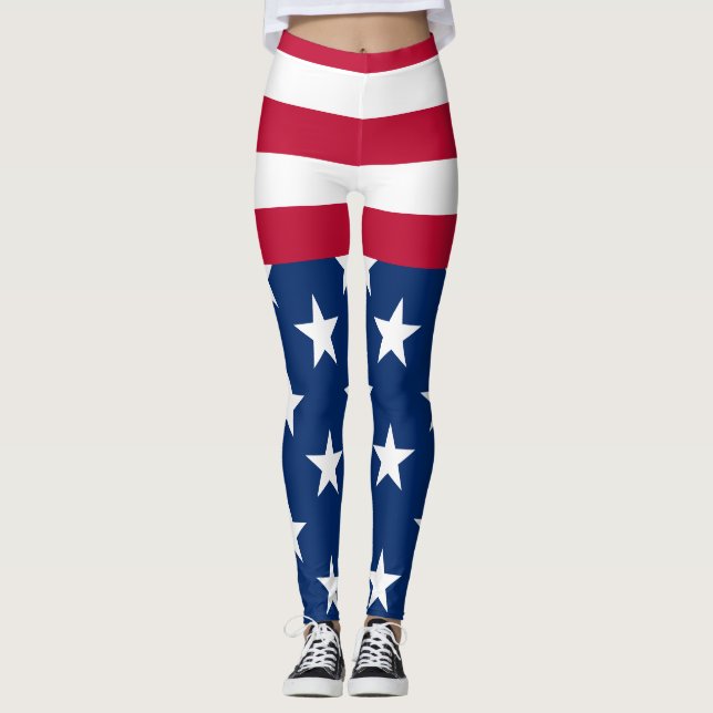 USA American Flag Stars and Stripes Leggings (Front)