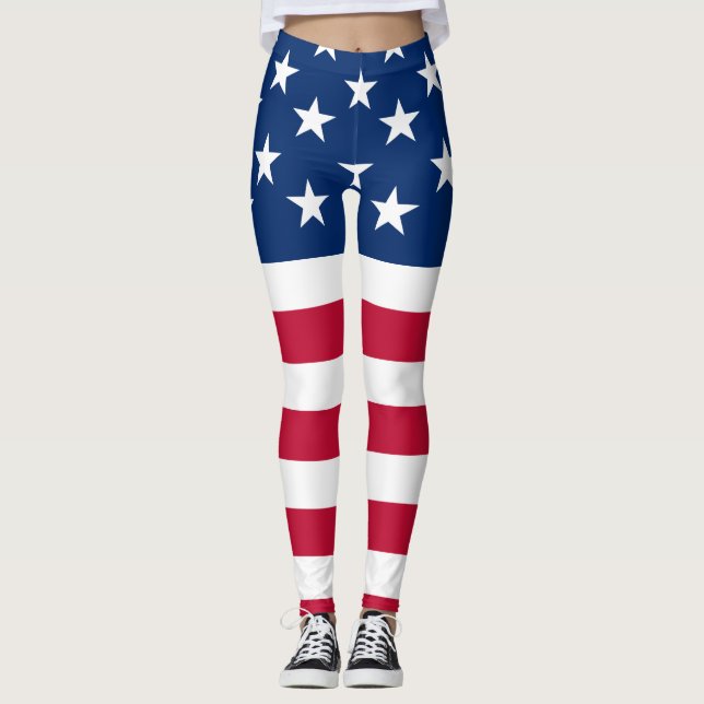USA American Flag Stars and Stripes Leggings (Front)