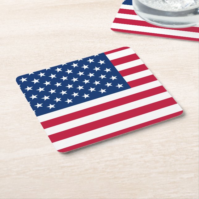 USA American Flag Stars and Stripes Square Paper Coaster (Angled)
