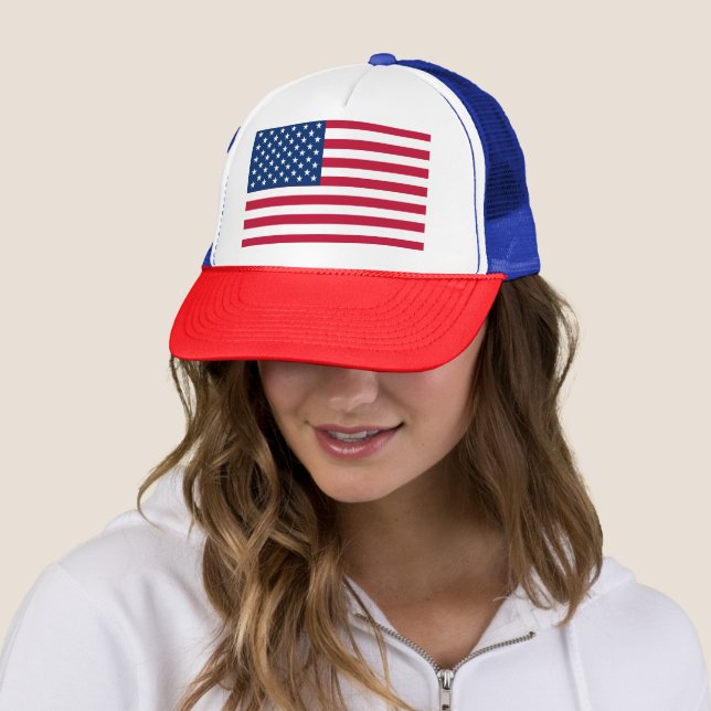 USA American Flag Stars and Stripes Trucker Hat (In Situ)