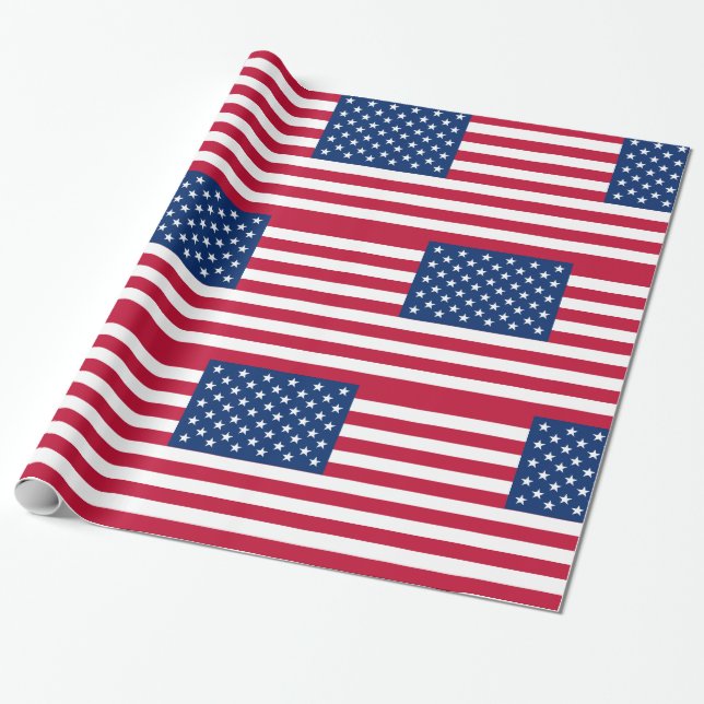USA American Flag Stars and Stripes Wrapping Paper (Unrolled)