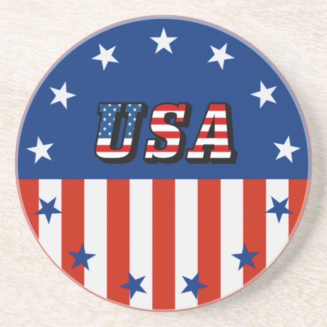 USA - American Flag Stars Circle Beverage Coasters (Front)