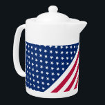 USA American Flag Stars Stripes Custom Monogrammed<br><div class="desc">The all American, Stars and Stripes, Old Glory, Star-Spangled Banner, USA flag, custom, personalised, beautiful faux gold script / typography name / monogram / initials, cool, chic, stylish, classy, monogrammed, 100% white porcelain, dishwasher safe, microwave safe, teapot, to show your pride, patriotism, love. Simply type in your name / kids...</div>