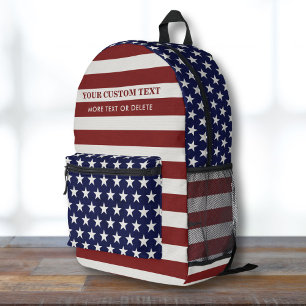 USA American Flag Stars Stripes Personalised Text  Printed Backpack