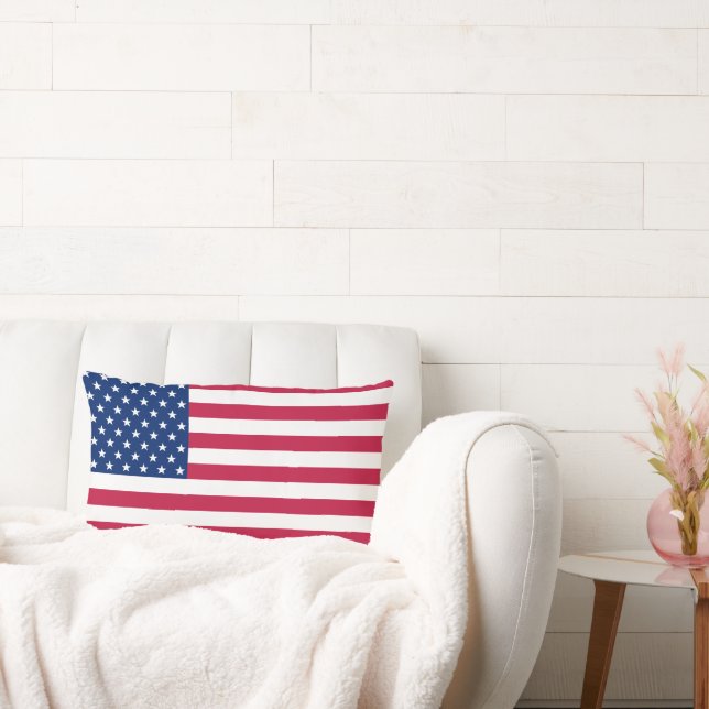 USA American Flag Stripes Patriotic Lumbar Pillow (Couch)