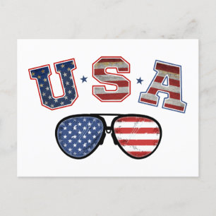 USA American Flag Sunglasses Veteran 4th Of July Postcard