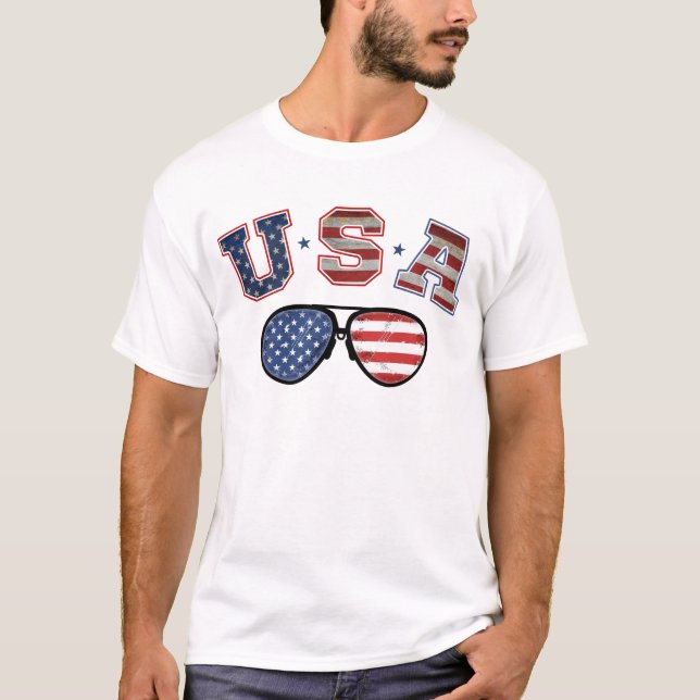 USA American Flag Sunglasses Veteran 4th Of July T-Shirt (Front)