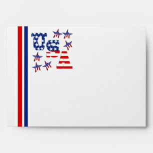 USA American Flag Text w/Red White & Blue Border Envelope