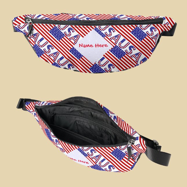 USA American Flag Tíled Red Personalisation  Bum Bags (Creator Uploaded)