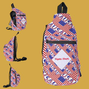 USA American Flag Tíled Red Personalisation Sling Bag