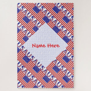 USA American Flag Tiled Red Personalised  Jigsaw Puzzle