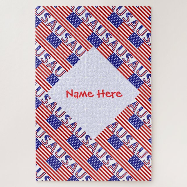 USA American Flag Tiled Red Personalised  Jigsaw Puzzle (Vertical)