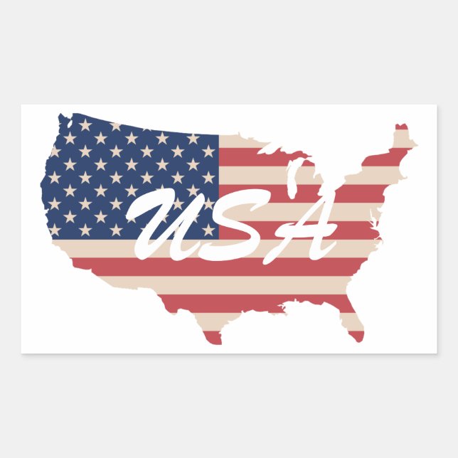 USA American Flag United States Map July 4th Rectangular Sticker (Front)