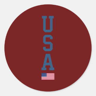 USA American Flag Vertical Text Patriotic 4th of Classic Round Sticker