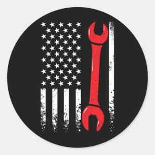 Usa American Flag Vintage Mechanic Wrench 4th Of J Classic Round Sticker