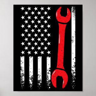 Usa American Flag Vintage Mechanic Wrench 4th Of J Poster