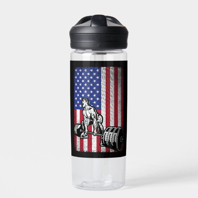 USA American Flag weightlifting Powerlifting Water Bottle (Front)
