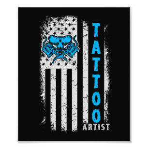 USA American Flag with Tattoo Artist Photo Print